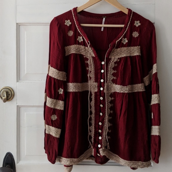Free People Tops - Free People Lace Embellished Embroidered Top - S